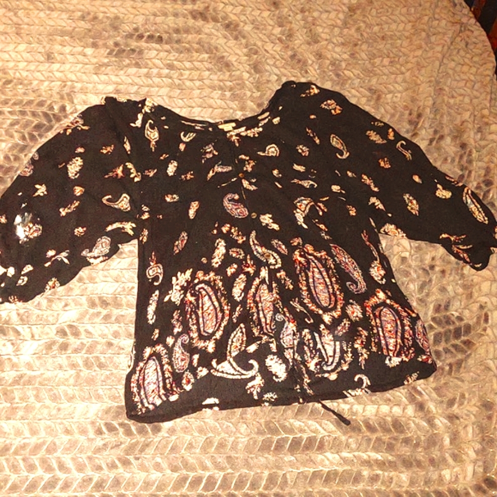Medium Multicolor And Black Paisley Blouse Top